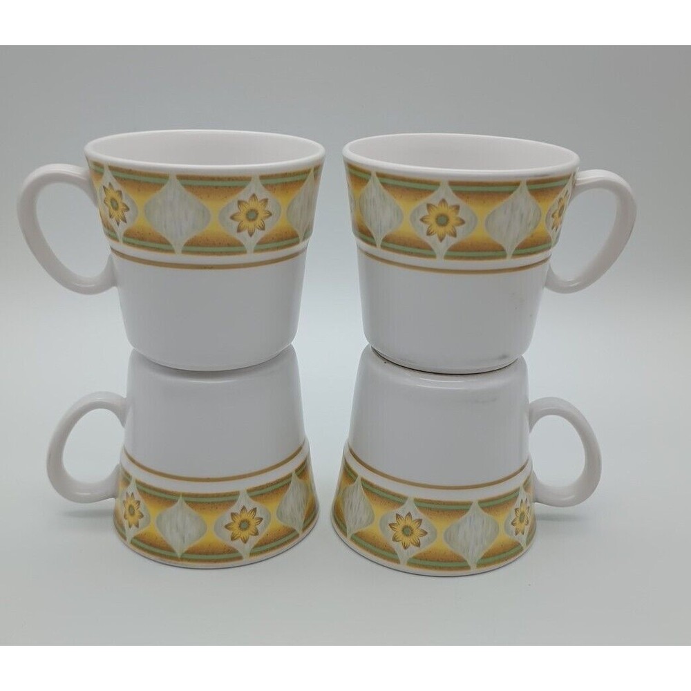 Noritake Progression Sunglow Mugs Set Of 4 MCM 9042 Yellow Green